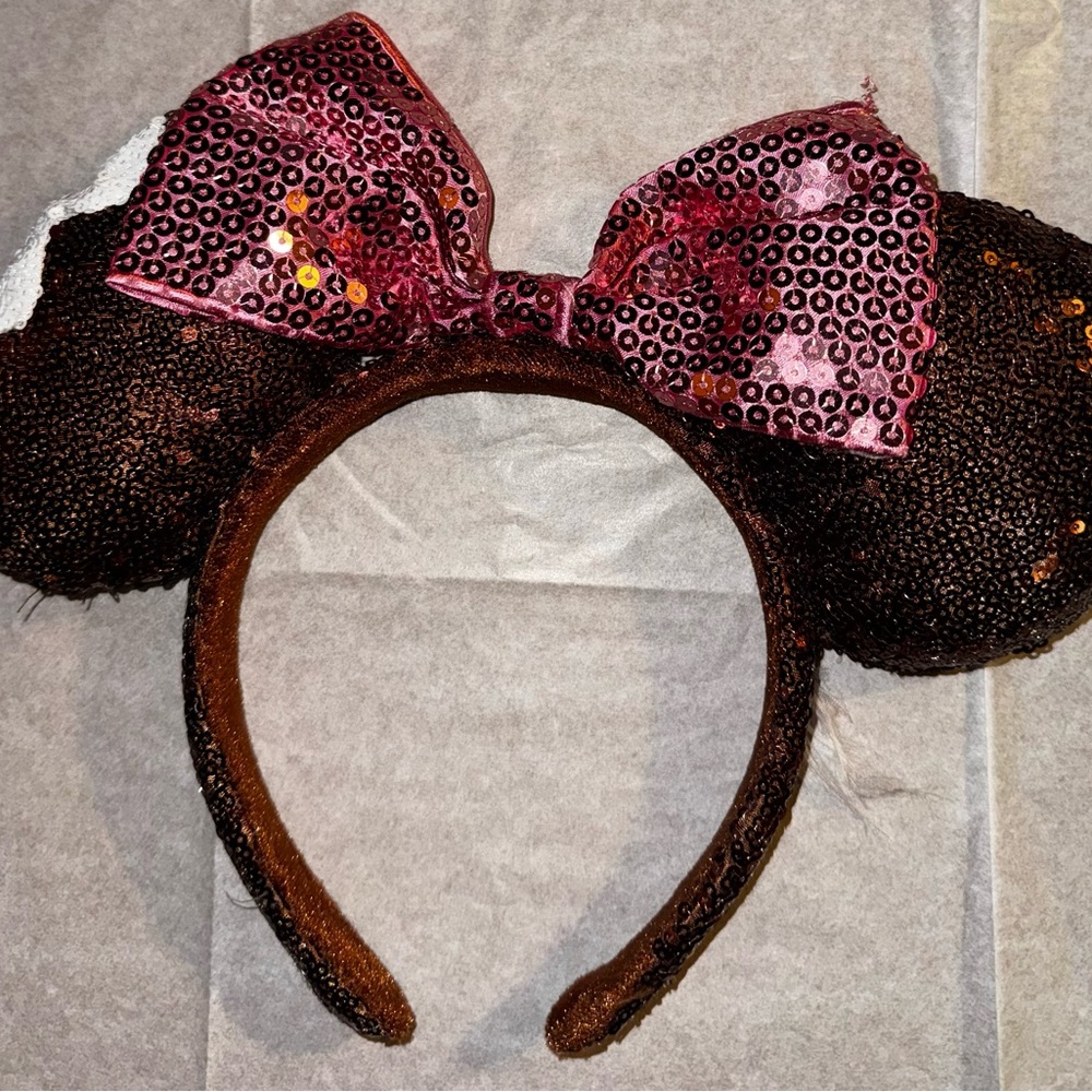 Disney Sequin Minnie Ears Headband - Brown and Pink